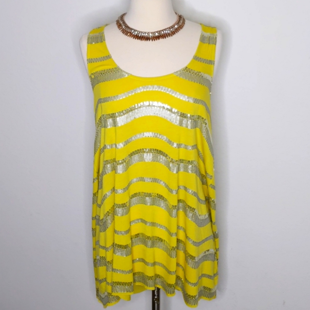 NWOT INC TANK Top Yellow silver sequins Size L